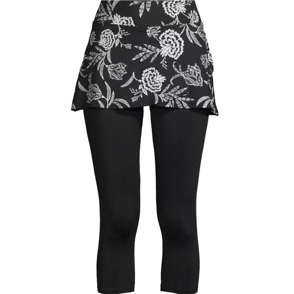 New LANDS' END Women's Black White High Waisted Modest Swim Leggings Size L - Picture 1 of 6